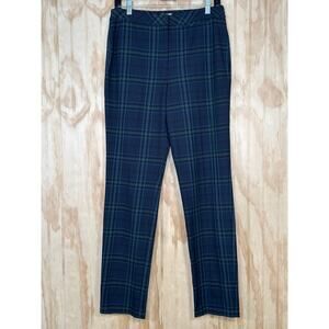 J Jill Premium Stretch Plaid Pants Black Red Blue Green Flat Front Size 8